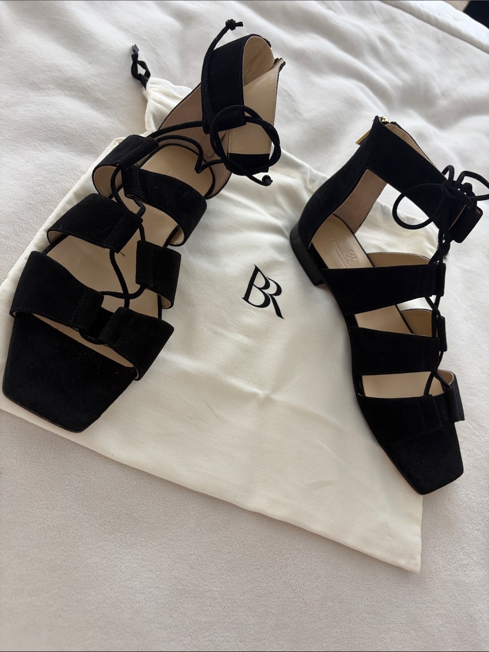 Banana Republic Black Suede Lace-Up Block Heel Sandals
